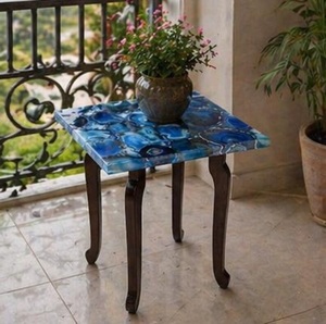 Square Blue Agate Coffee Table Natural Gemstone Table Luxury <b>Stone</b> Furniture Handmade Designer Side Table - Product Image 2