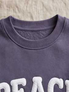 เสื้อสเวตเชิ้ตโอเวอร์ไซส์ผ้าฝ้ายฟลีซสำหรับผู้หญิง คอกลม ป้องกันขนร่วง ตกแต่งด้วยลายปักนกพิราบสัญลักษณ์สันติภาพ ตัวอักษรแบบลำลอง - Product Image 3