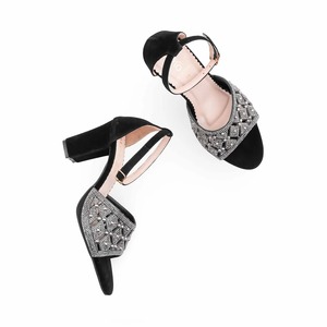 Black Rhinestone Pearl Block Heel Open Toe Slide <b>Sandals</b> Women Dress Shoes <b>for</b> Wedding <b>Party</b> Beach - Product Image 2