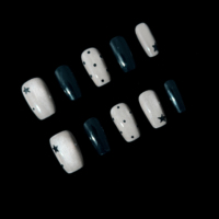 Faux ongles à presser en forme de étoile noire et blanche avec strass, ongles en gel 3D à coller, réutilisables, ajustement personnalisé