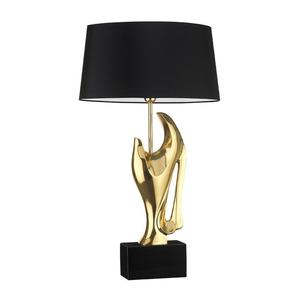 Lampe de table contemporaine en laiton avec abat-jour en tissu noir E27 LED Lumière blanc chaud Éclairage décoratif pour chambre à coucher - Product Image 1