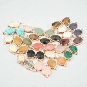 10x14mm Watermelon Quartz Gemstone Oval Bezel Connector DIY Charms | Sterling Silver Gold Plated <b>Jewelry</b> Making Supplies - Product Image 2