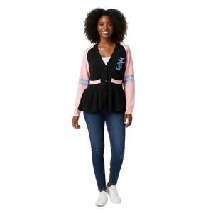Women’s Peplum Cardigan Sweater Button <b>Down</b> V Neck Knit Contrast Sleeve Casual Fall Winter Fashion Top Adult - Product Image 2