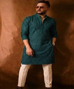 Men's Green Kurta Traditional Ethnic Wear Casual Style Regular Fit <b>Ankle</b>-Length India Pakistan Clothing SWASTIK-DREAM STAR 85471 - Product Image 1