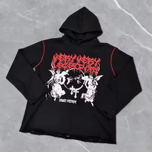 Sweat à capuche streetwear de haute qualité personnalisé avec strass et diamants, fermeture éclair, en coton French Terry, coupe oversize - Product Image 2