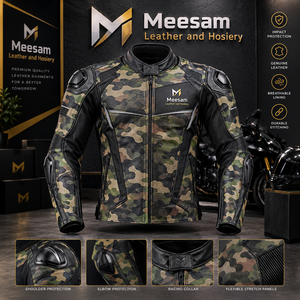 Blousons en cuir vert camouflage pour motos, qualité supérieure, cuir de kangourou et de vache, fabriqués au Pakistan, respirants, toutes saisons - Product Image 6