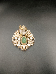 Golden Deer Silver <b>Gold</b> Plated Brooch with Jade & Pear-Cut Moissanite Floral Design Unisex Wedding Fashion Jewelry Gift - Product Image 3