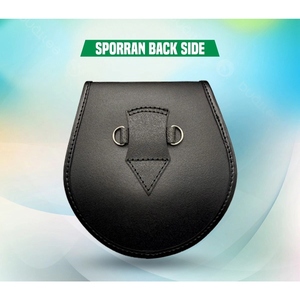 Pochette de kilt écossais Sporran en cuir véritable noir de qualité supérieure, avec emblème trèfle et trois pompons, sangle à chaîne, style traditionnel des Highlands - Product Image 6