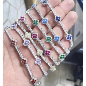 925 Sterling <b>Silver</b> Moissanite Clover Chain <b>Bracelet</b> Diamond Cluster Flower <b>Bracelet</b> Four Leaf Clover Fashion Link <b>Bracelets</b> - Product Image 3
