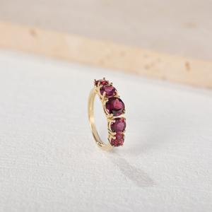 Red <b>Garnet</b> Gemstone <b>Ring</b> Round Cut 5 Stone Band With 18K Solid Gold For Women's Party Jewelry Her - Product Image 5
