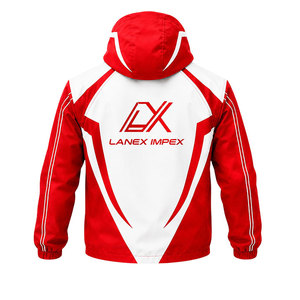 เสื้อแจ็คเก็ตกันลมแบบมีฮู้ดสีแดงขาวสั่งทำพิเศษ |   เสื้อแจ็คเก็ตวิ่งสำหรับฝึกซ้อมกีฬาแบบซับลิเมชั่น |   เสื้อแจ็คเก็ตกันลมแบบซิปกันน้ำ - Product Image 3