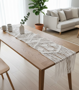Handmade Eco-Friendly Durable Macrame <b>Table</b> <b>Runner</b> Custom Size and Design Natural Cotton Boho Style <b>Table</b> <b>Runners</b> with Tassels - Product Image 4