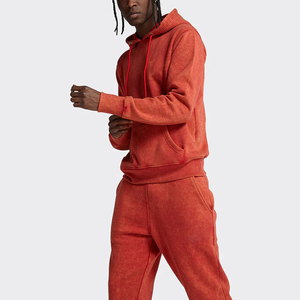 100% Cotton Heavyweight Winter Wear Acid Washed Tracksuit Distressed Sun Faded <b>Pullover</b> Hoodie Sweatpants Set For <b>Men</b> - Product Image 4