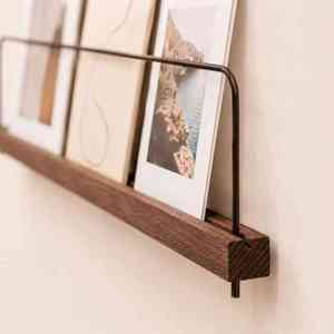 Étagères murales en bois massif avec support en acier pour photos d'enfants, photos polaroid et cartes postales (lot de 4, marron) - Product Image 1