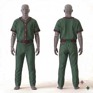 Custom Men's <b>Baseball</b> Uniform Set Green Striped Jersey Pants Button Closure Breathable All Seasons Regular Fit - Product Image 1