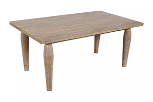 Table de salle à manger moderne en bois de manguier massif, finition naturelle, blanchie au sable, style rustique, plateau carré, pieds ronds courbés - Product Image 2