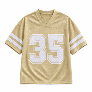 Maillot de football américain beige oversize en maille pour femme, col en V, unisexe, streetwear, personnalisable avec logo, vêtements de sport tendance, vente en gros - Product Image 4