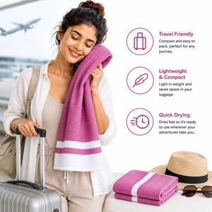 Serviette de bain en bambou, écologique, ultra douce, séchage rapide, respectueuse de la peau, légère, gaufrée, rose - Product Image 4