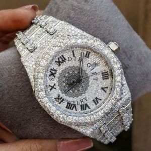 Splendide montre analogique à quartz pour homme avec strass, boîtier en cristal saphir, chronographe de luxe, mouvement ETA antique, 28 mm - Product Image 1