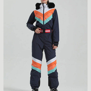 Traje de Esquí de Una Pieza para Mujer, Invierno, Acolchado, con Cuello de Piel con Rayas en V, Mono de Esquí, Impermeable, Ropa Deportiva para Adultos - Product Image 1