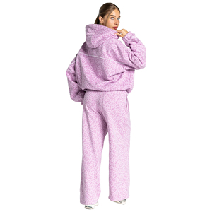 100% Cotton Fleece Pink Leopard Print <b>line</b> Piping contrast Women's oversized hoodie <b>pant</b> tracksuit set women two piece tracksuit - Product Image 1