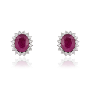 Productos Exclusivos Más Vendidos 18.91ct. Pendientes de tuerca con racimo de rubíes y diamantes, joyería nupcial llamativa, oro blanco real de 14 quilates - Product Image 1