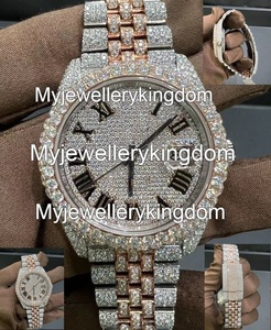 Montre en diamant moissanite entièrement sertie, chiffres romains, montre pour homme en acier inoxydable, montre pour homme et femme - Product Image 4