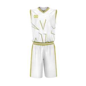 Ensemble d'uniformes de basketball blancs personnalisables, maillot sans manches à col en V imprimé bleu, short à taille élastique unisexe en polyester/coton - Product Image 3