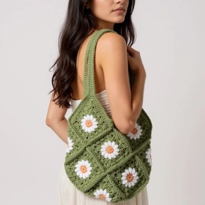 Eco Friendly Stylish Women Crochet Tote Bag Handmade Cotton Yarn Handbag for Casual Outing and Travel Available In Bulk Quantity - Product Image 4