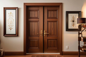 Porte d'entrée minimaliste en bois massif de chêne et de teck de haute durabilité, insonorisée, finition de surface, pour usage extérieur - Product Image 5