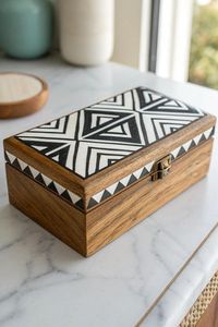 Modern Eco-Friendly <b>Black</b> White Engraved Rectangle Jewelry <b>Box</b> with Lid Storage for Jewelry - Product Image 6