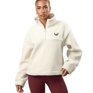 Chaqueta de Forro Polar con Cierre de Cremallera Neutral para Mujer, Suave, Tipo Teddy, Corte Holgado, Cuello Alto, Cómoda, Informal, Ropa de Invierno - Product Image 1