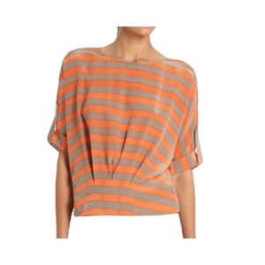 Orange & Gray Striped O-Neck Ladies Anti-Static <b>Sleeveless</b> T-shirt <b>White</b> <b>Top</b> with Unique and Natural Waistline Bottom Size - Product Image 1