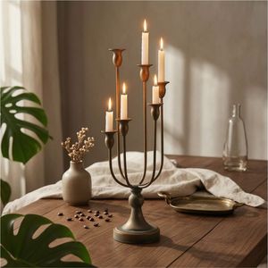 Factory Direct Modern Minimalist Metal Candelabra 5 Heads Candlestick Holder Decorative Tabletop <b>Stand</b> for Party Dining Room - Product Image 1