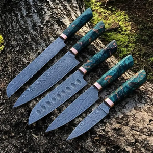 Ensemble de couteaux de chef en acier Damas avec manche en résine, ensemble de couteaux de cuisine professionnels, fournisseur en gros OEM - Product Image 1