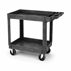 Utility Cart Double Tier Plastic <b>Storage</b> Rack with Wheels for Garage <b>Workshop</b> Tools Rectangle Standing PP Material GAPGAR001 - Product Image 1