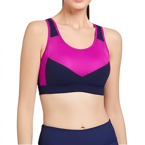 Sujetador deportivo con bloques de color para mujer, rosa, azul marino, soporte medio, para gimnasio, yoga, ropa deportiva - Product Image 6