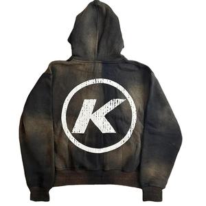 Sweat à capuche lavé à l'acide pour hommes imprimé sur mesure de haute qualité vêtements d'hiver en coton vintage avec fermeture à glissière vente en gros - Product Image 2