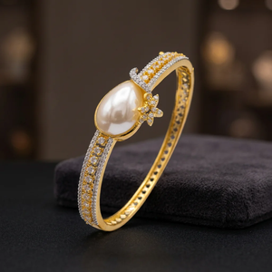 Luxury Brass Imitation Pearl Cuff <b>Bangle</b> <b>Bracelet</b> Imitation Rhodium Plated Cubic Zirconia Ball Classic for Women Wedding Fashion - Product Image 2