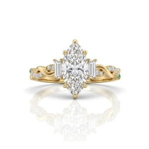 Bague de fiançailles en or jaune 14 carats avec diamant de laboratoire taille marquise 3 carats, certifiée IGI, style vintage de luxe, avec baguettes latérales – Meilleure vente - Product Image 1