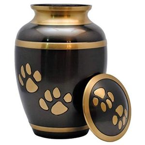 Urna Funeraria Artesanal de Latón para Mascotas - Jarra Grande de Metal para Cenizas de Perros y Gatos - Recipiente Conmemorativo con Huella de Pata - Vaso Funerario Resistente - Product Image 1