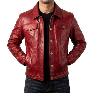 Nouvelle arrivée : veste en cuir véritable de style pakistanais vintage pour hommes - Veste en cuir de type trucker ajustée et personnalisable - Product Image 4
