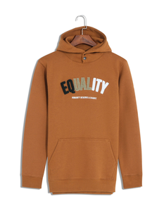 Sudadera con Capucha Marrón para Hombre de Alta Calidad con Estampado de Purpurina 'Equality', Bolsillo Frontal, Sudadera Casual de Forro Polar para Invierno, 350g Poliéster - Product Image 1