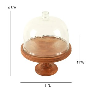 Support à gâteau rond en bois Curio Craft avec dôme en verre, présentoir à desserts fait main, finition bois naturel, écologique CC-HCS 26 - Product Image 2