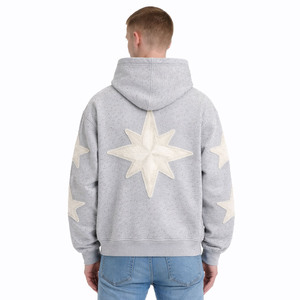 <b>Men's</b> Custom Heavyweight 400 GSM Cotton Applique Distressed Patch Hoodies Rhinestone Crystal <b>Studs</b> Pullover Sweatshirt OEM ODM - Product Image 3