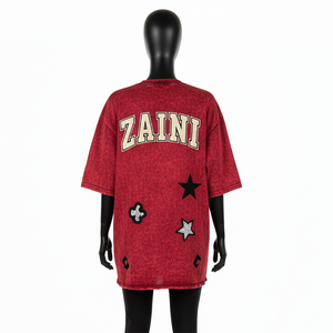 เสื้อยืดผู้หญิงแบบฟอกสี พรีเมียม GSM ผ้าคอตตอนเจอร์ซีย์ เนื้อผ้านุ่ม สีแดงวินเทจ พิมพ์ลายโลโก้ตามสั่ง เสื้อยืดผู้หญิงแบบฟอกสี ผ้าคอตตอน - Product Image 2