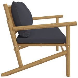 Banc de jardin 2 places en bambou naturel gris foncé et polyester, mobilier de patio - Product Image 4