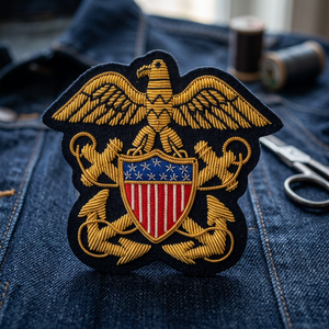 Custom Embroidered Cap Badge With Anchor And Laurel Wreath <b>Sew</b>-On Fabric Patch For Uniform Garment - Product Image 3