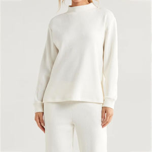 Women's White Oversized Sweatshirt <b>Drop</b> Shoulder Long Sleeve Casual Fleece Pullover Loose Fit Soft Cozy Cotton Blend Autumn - Product Image 1