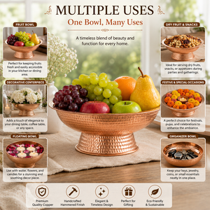 Bol sur piétement en cuivre pur martelé à la main, bol de service, bol à fruits, vaisselle décorative en métal, bol en cuivre fait main, vente en gros - Product Image 3